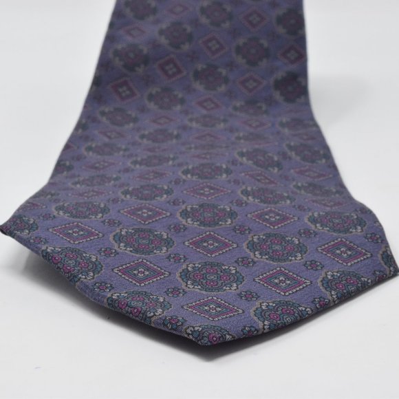 Lanvin 100% Silk Neck Tie Italy Purple Pattern - Picture 5 of 9